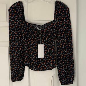 NWT Reformation Reign Top Perla Size 2 Floral Puff Sleeve Square Neck Blouse